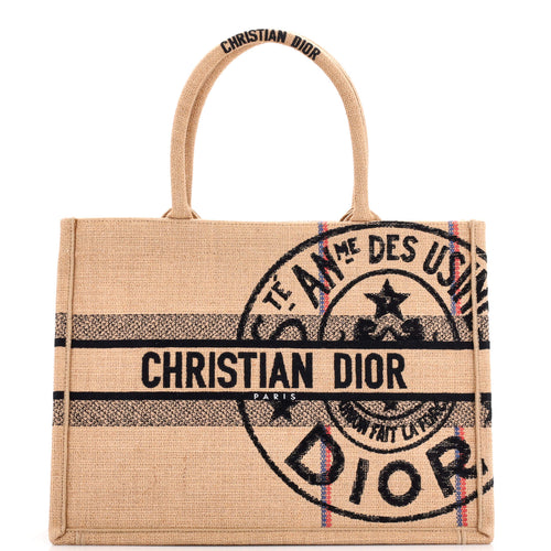 Dior Book Tote Embroidered Jute Canvas Medium