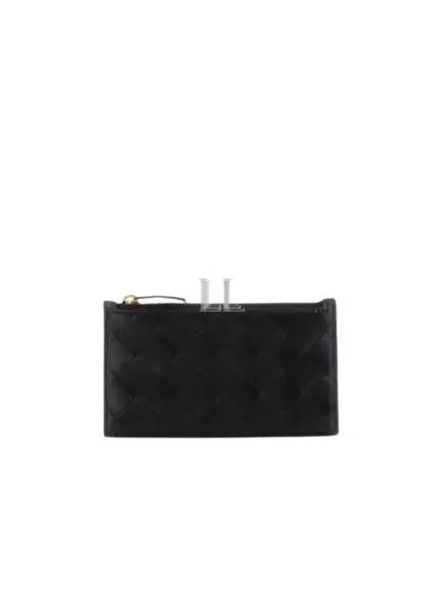 Bottega Veneta Intrecciato Slim Zipper Leather Card Wallet Black