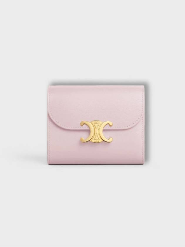 CELINE Triomphe Small Shiny Calfskin Half Wallet Pastel Pink