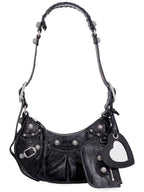 Balenciaga Le Cagole Crocodile Embossed Shoulder Bag Black
