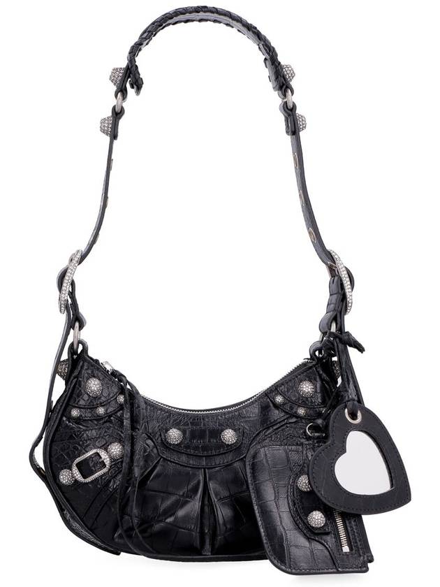Balenciaga Le Cagole Crocodile Embossed Shoulder Bag Black