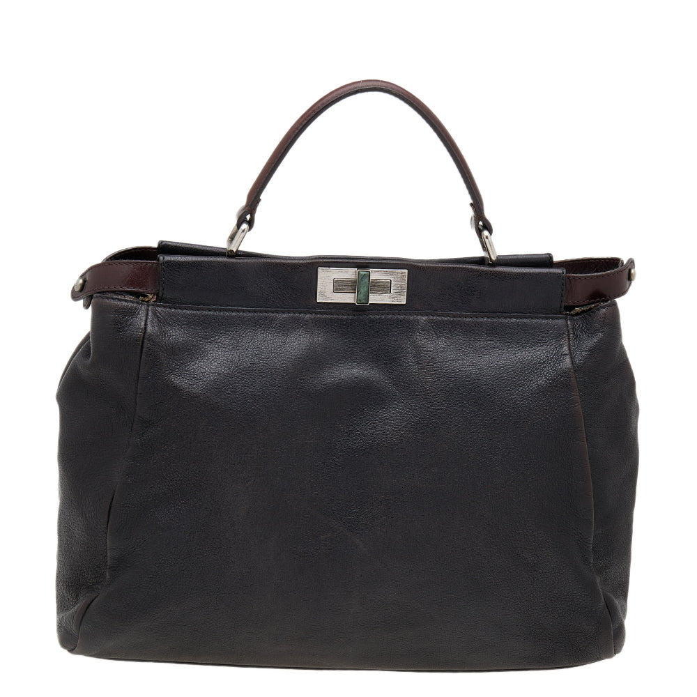Fendi /dark Leather Large Peekaboo Top Handle Bag