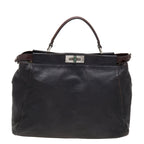 Fendi /dark Leather Large Peekaboo Top Handle Bag