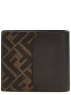 Fendi FF Square Leather Bi-Fold Half Wallet Brown
