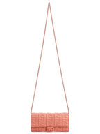 Fendi Baguette Continental Embossed FF Logo Chain Long Wallet Pink