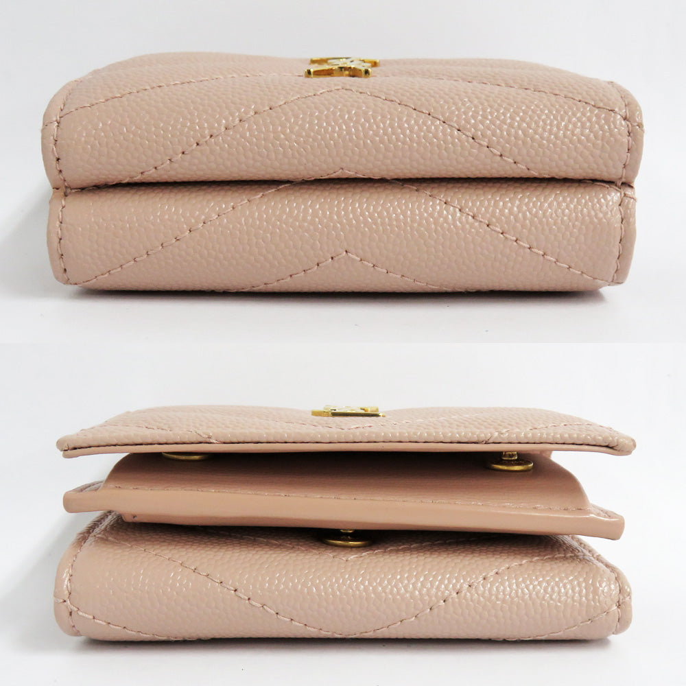 Saint Laurent Monogram Oligami Tenny Wallet  Green Leather 668274 Pearl Pink G  Three Folded Wallet Compact Mini