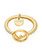 Fendi F Logo Crystals Ring Gold