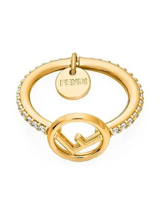 Fendi F Logo Crystals Ring Gold