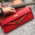 Hermes Red Handcrafted Kelly Cut Clutch