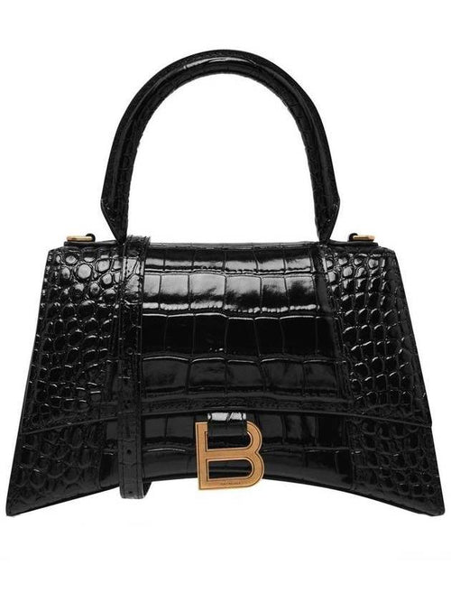 Balenciaga Hourglass Crocodile Emboss Small Tote Bag Black