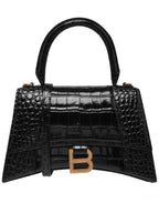 Balenciaga Hourglass Crocodile Emboss Small Tote Bag Black
