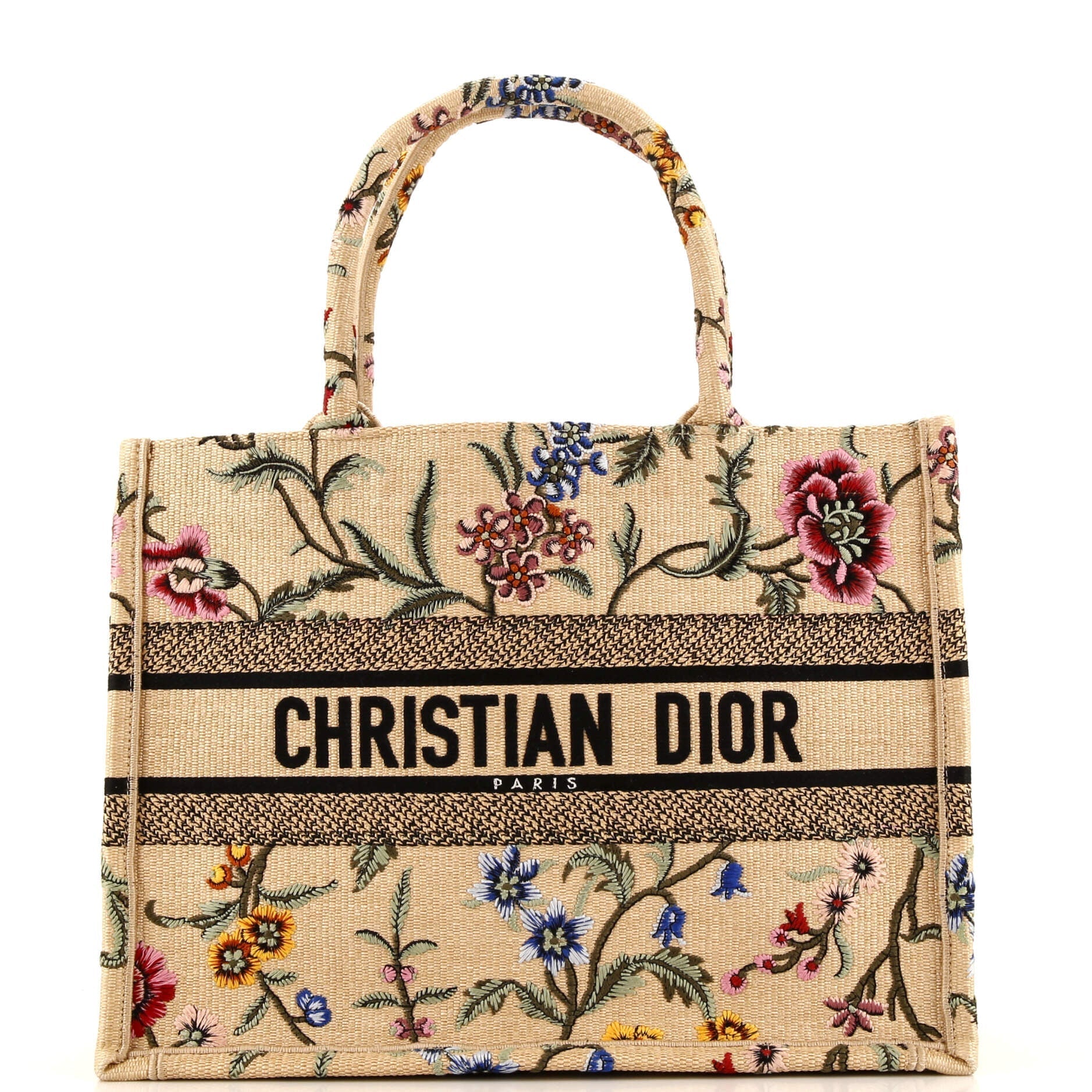 Dior Book Tote Embroidered Raffia Medium