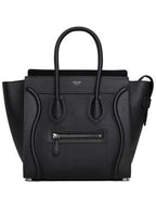 CELINE Drummed Calfskin Micro Luggage Tote Bag Black