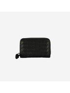 Bottega Veneta Intrecciato Zipper Coin Card Wallet Black