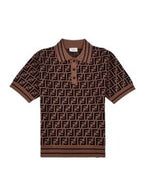 Fendi Kids FF Motif Polo Short Sleeve T-Shirt Brown