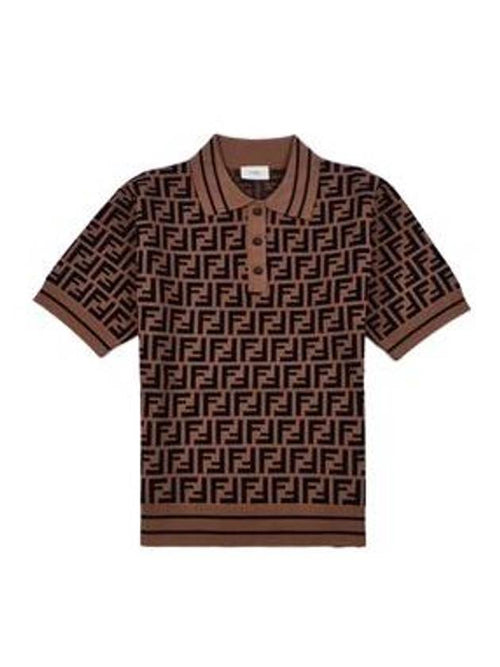 Fendi Kids FF Motif Polo Short Sleeve T-Shirt Brown