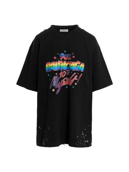 Balenciaga 90/10 Slogans Print Large Fit Short Sleeve T-Shirt Black