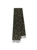 Fendi FF Motif Fringe Cashmere Scarf Green
