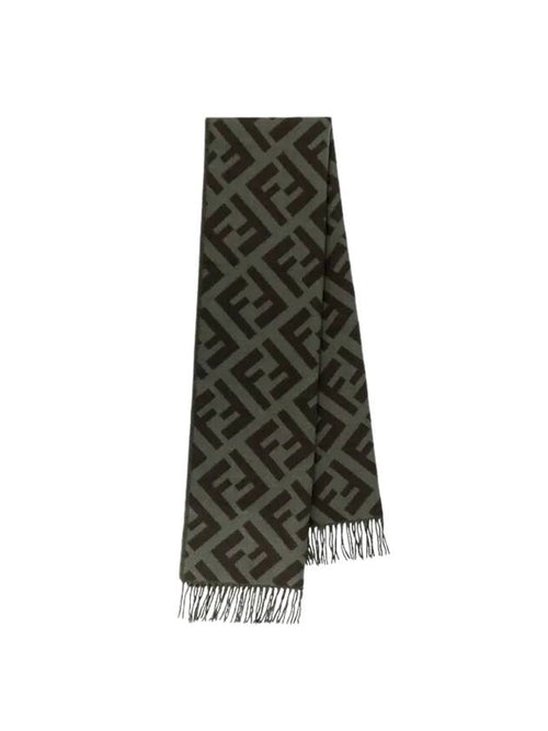 Fendi FF Motif Fringe Cashmere Scarf Green