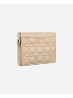 Caro Supple Cannage Calfskin Chain Zipper Cross Pouch Bag Sand Dior