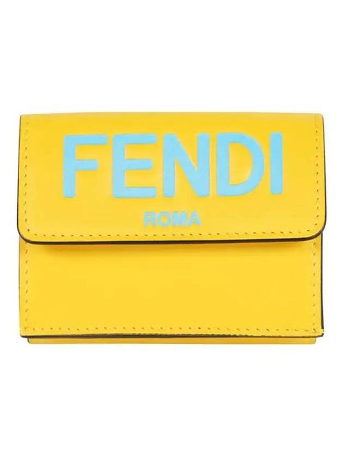 Fendi Logo Leather Half Wallet Yellow