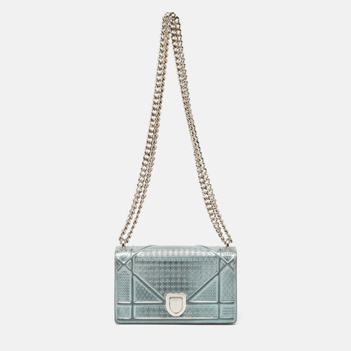 Dior Light Blue Microcannage Patent Leather Mini Diorama Chain Shoulder Bag