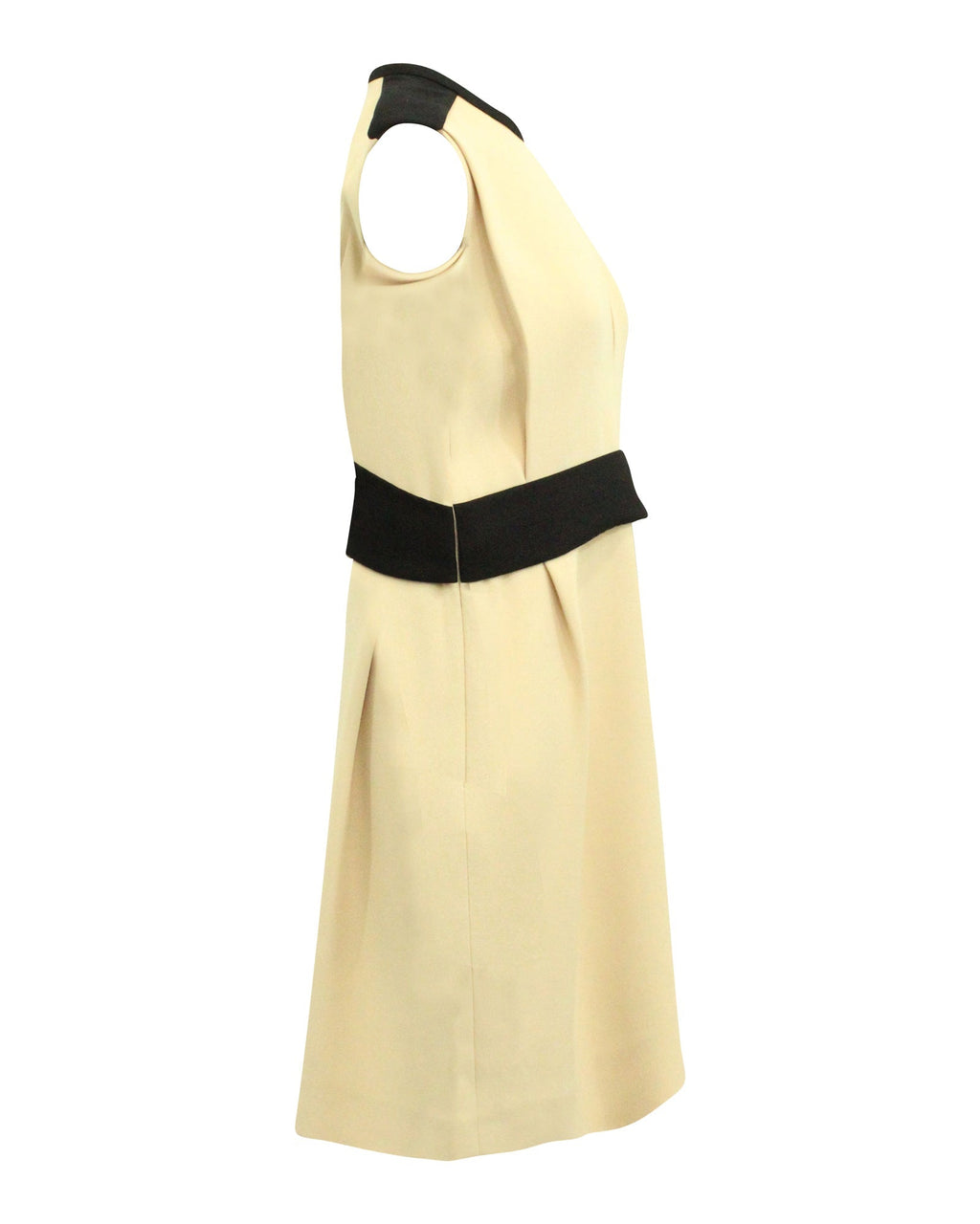 Chloe Two-Tone Sleeveless Keyhole Dress in Beige Viscose