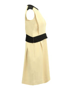 Chloe Two-Tone Sleeveless Keyhole Dress in Beige Viscose