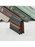 CELINE Triomphe Canvas Strap Business Card Half Wallet Tan