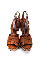Chloe Womens Leather Cut-Out Strappy Ankle Buckled Wedge Heels Brown