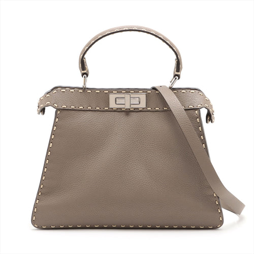 Fendi Peekaboo I See You Handbag Taupe Leather 2WAY 8BN321