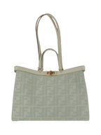 Fendi Logo Pattern Medium Canvas Tote Bag Green