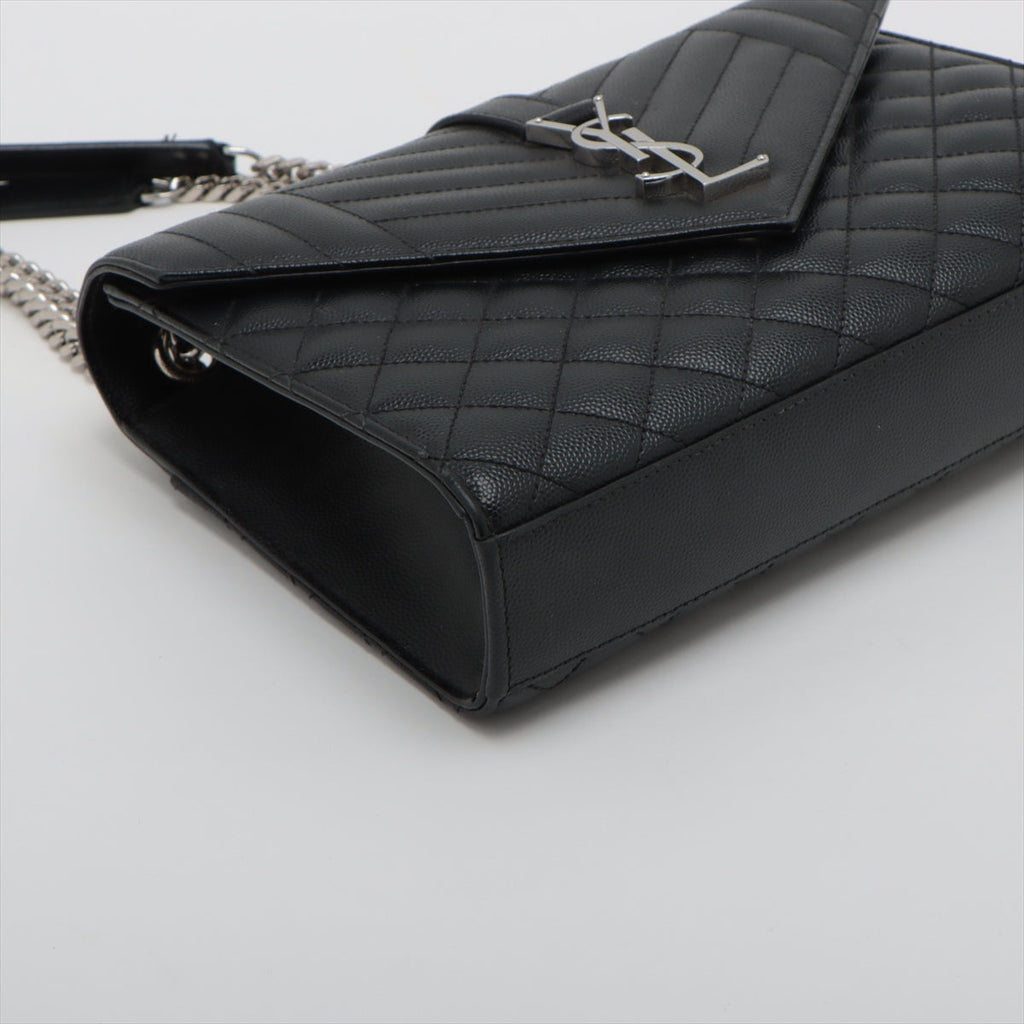 Saint Laurent  Envelope Leather Chain Shoulder Bag Black 487206