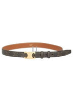 CELINE Monogram Triomphe Buckle Medium Leather Belt Tan