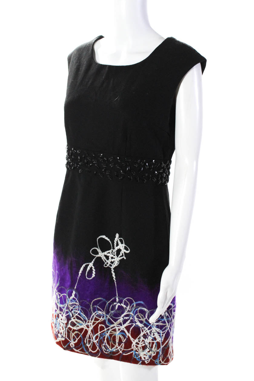 Chloe Women's Round Neck Sleeveless Embellish A-Line Mini Dress Black