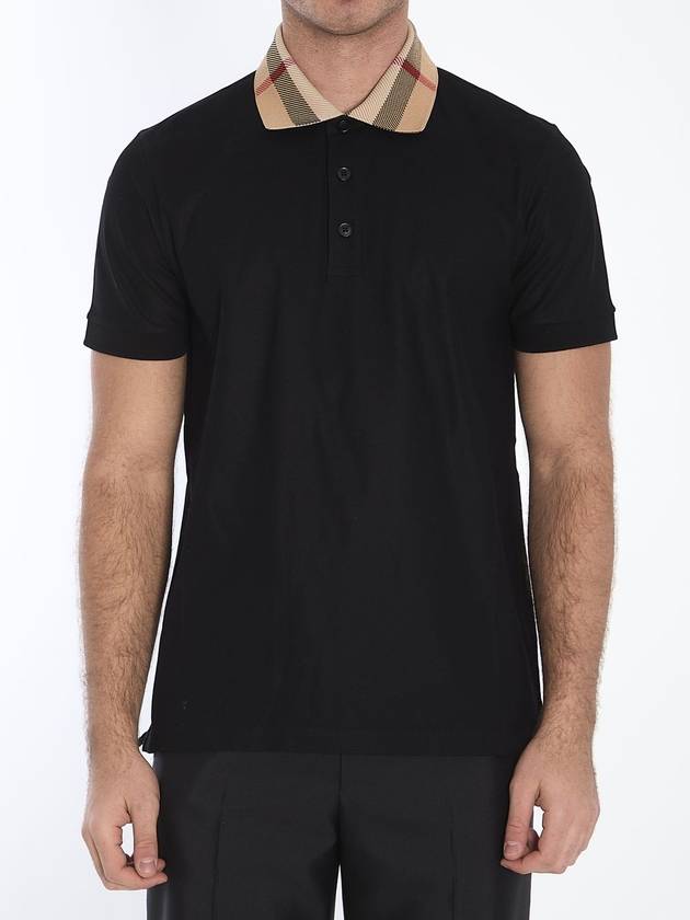 Burberry Check Collar Cotton Polo Shirt Black