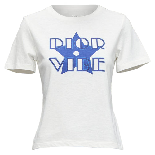 Dior Vibe Star Logo Graphic Print Cotton Linen Short Sleeve Tshirt