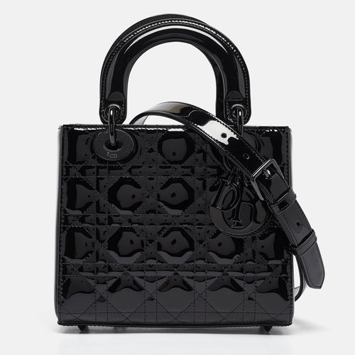 Dior Ultra Glossy Black Cannage Patent Leather Small Lady Tote