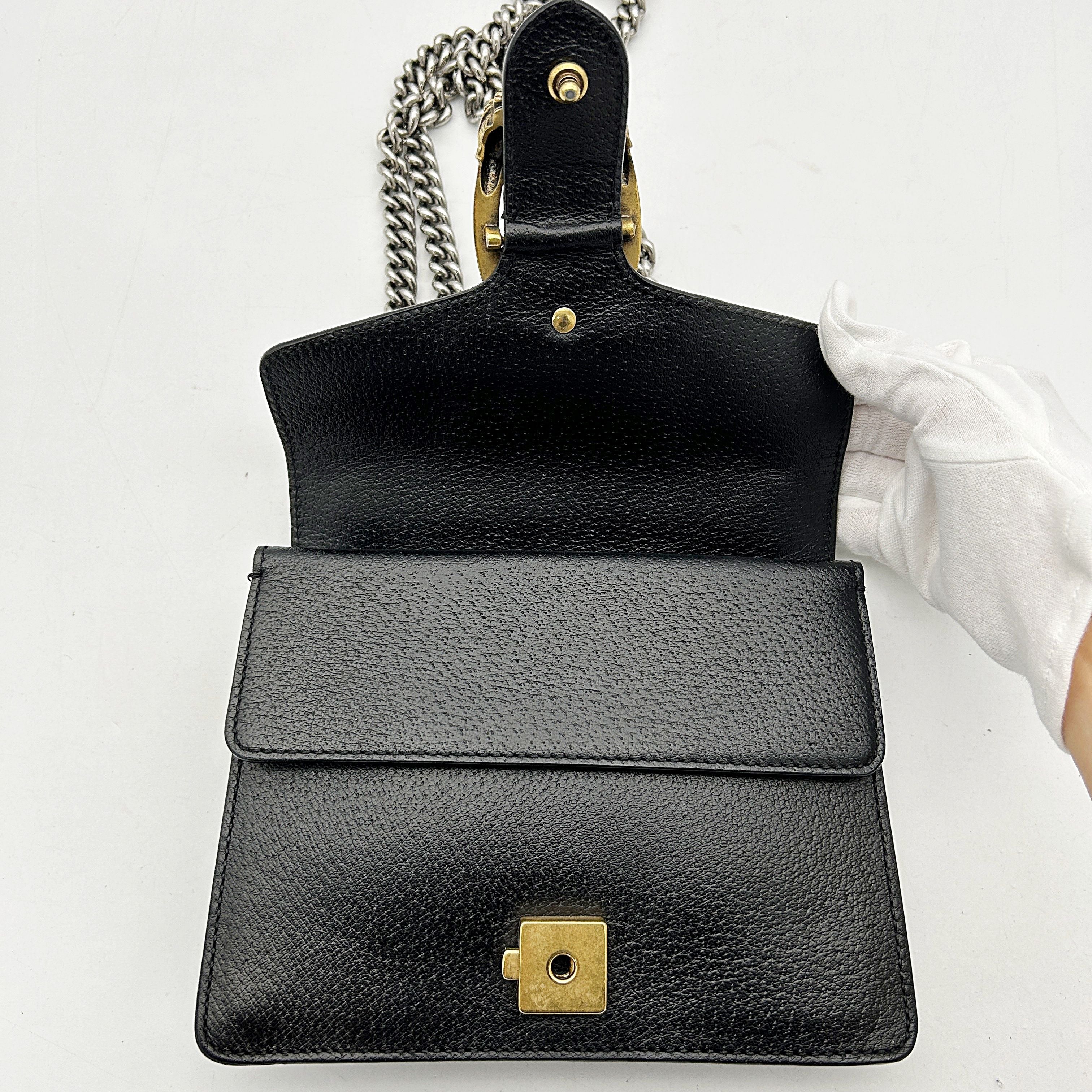 GUCCI Calfskin Web Mini Dionysus Shoulder Bag Black 2504201807