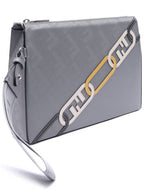 Fendi Men's O Lock FF Chain Print Clutch Bag Grey