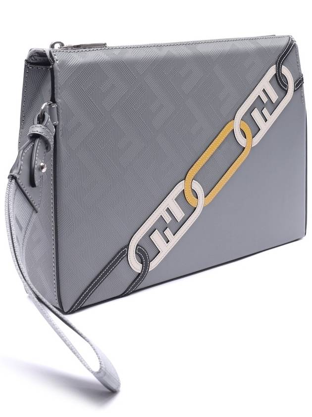 Fendi Men's O Lock FF Chain Print Clutch Bag Grey