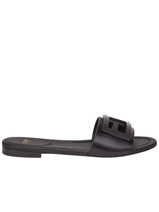 Fendi Baguette FF Logo Leather Slippers Black