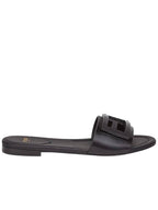 Fendi Baguette FF Logo Leather Slippers Black