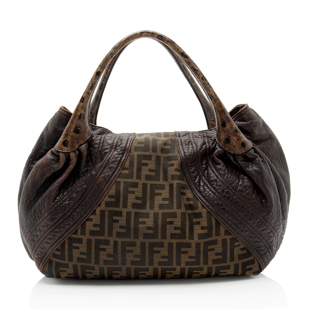 Fendi Zucca Tortuga Leather Spy Satchel