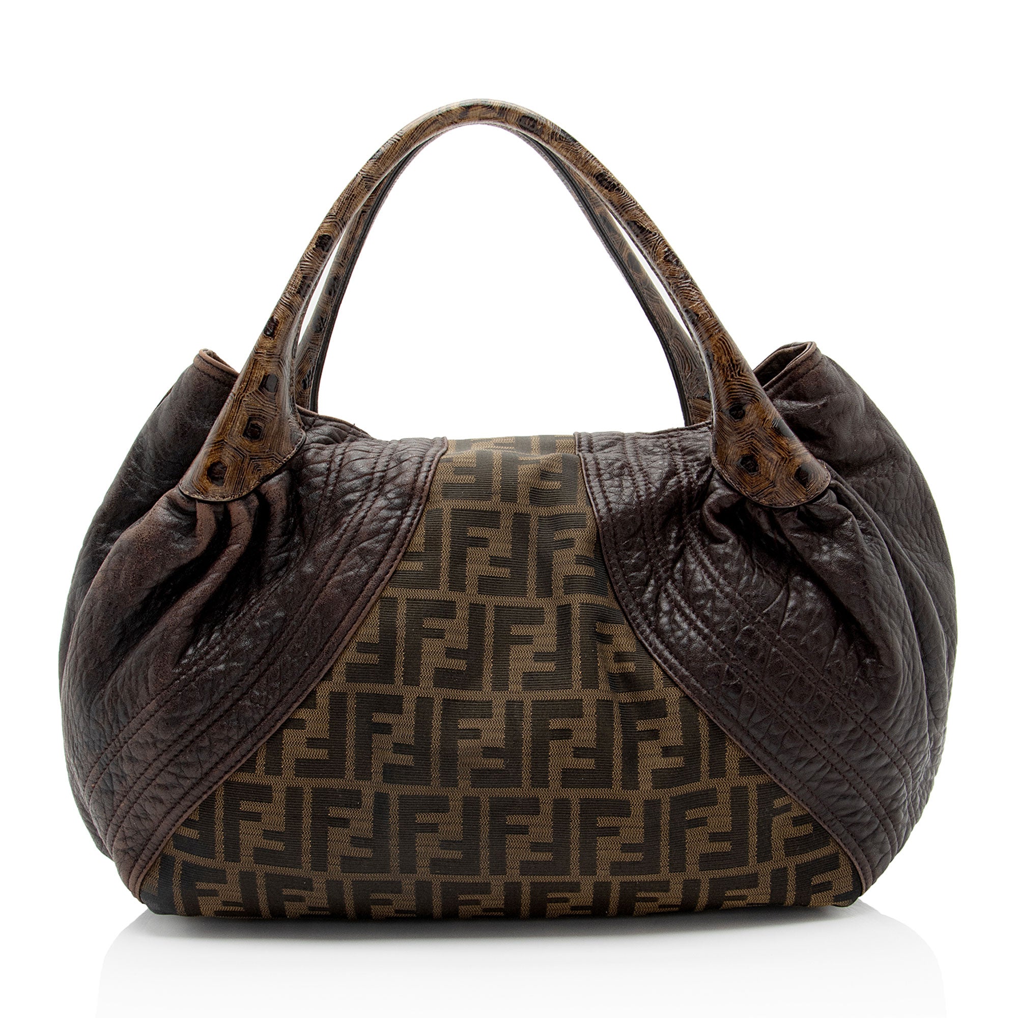 Fendi Zucca Tortuga Leather Spy Satchel