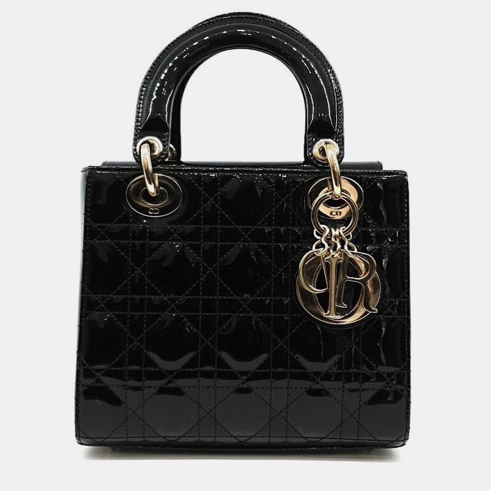 Dior Black Patent Leather Small Lady Tote Bag