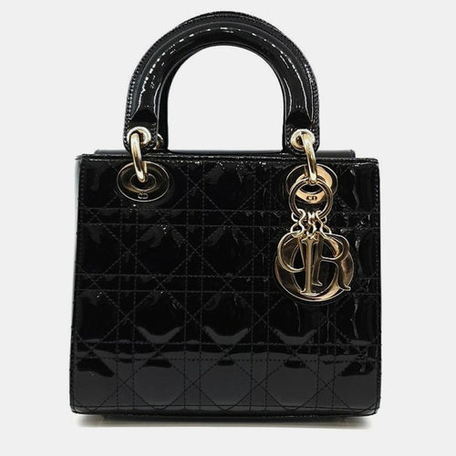Dior Black Patent Leather Small Lady Tote Bag