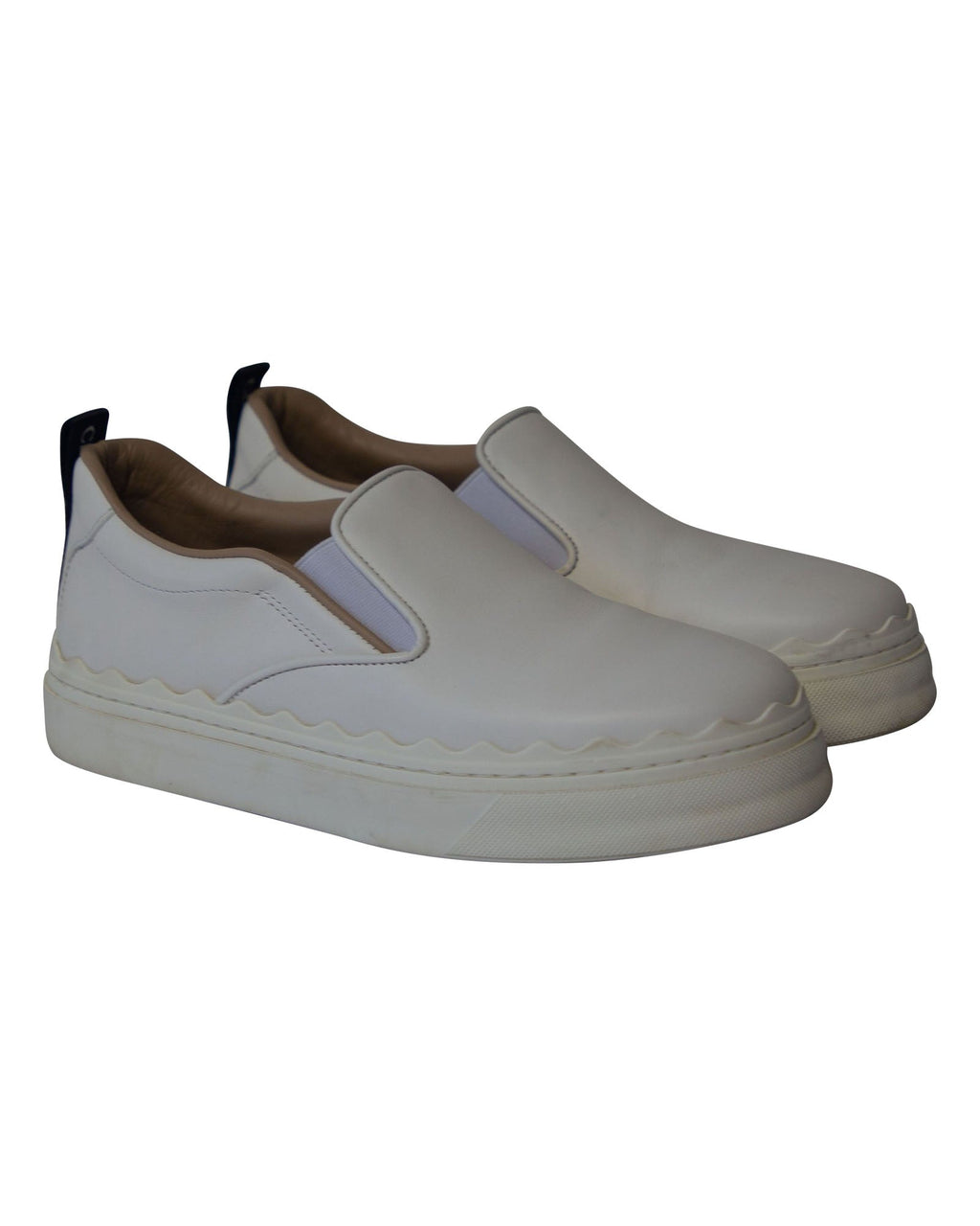Chloe Lauren Scalloped Slip-on Sneakers in White Leather