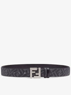 Fendi FF Square Buckle Reversible Leather Canvas Belt Black