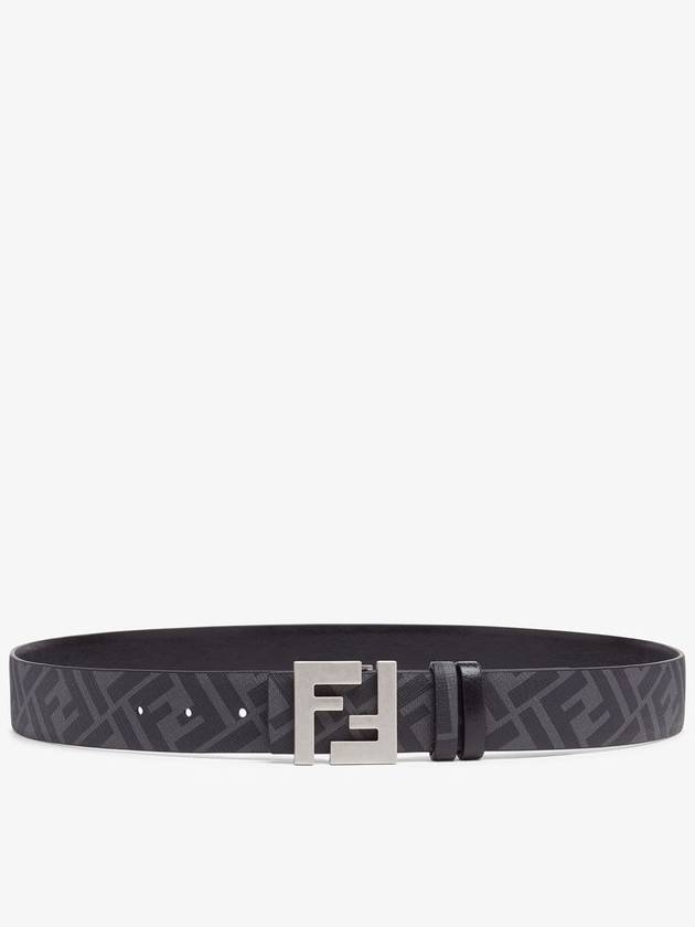Fendi FF Square Buckle Reversible Leather Canvas Belt Black